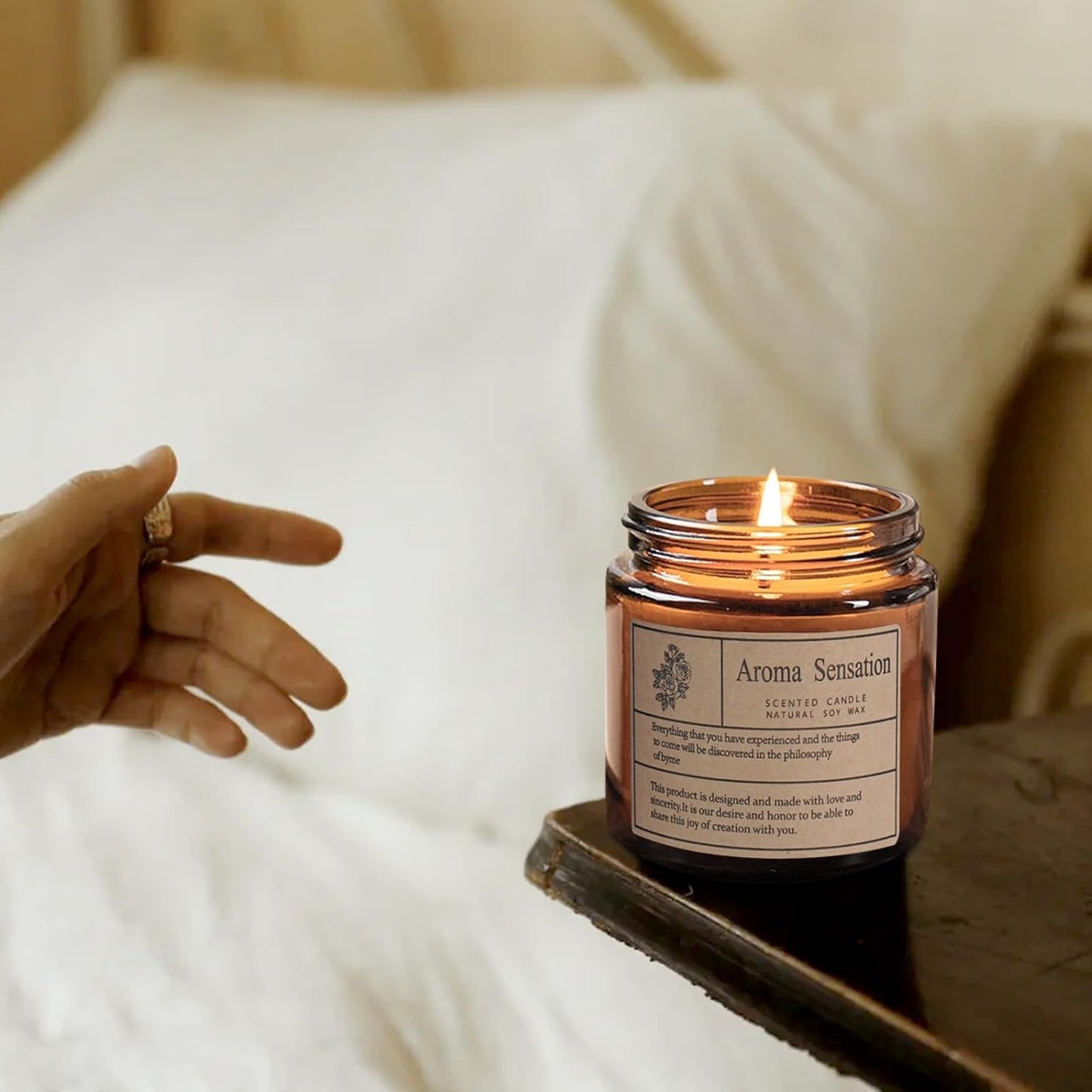 Organic Sandalwood Rose Candles - Non Toxic Soy Candles for Home, Stress Relief & Meditation (7oz)