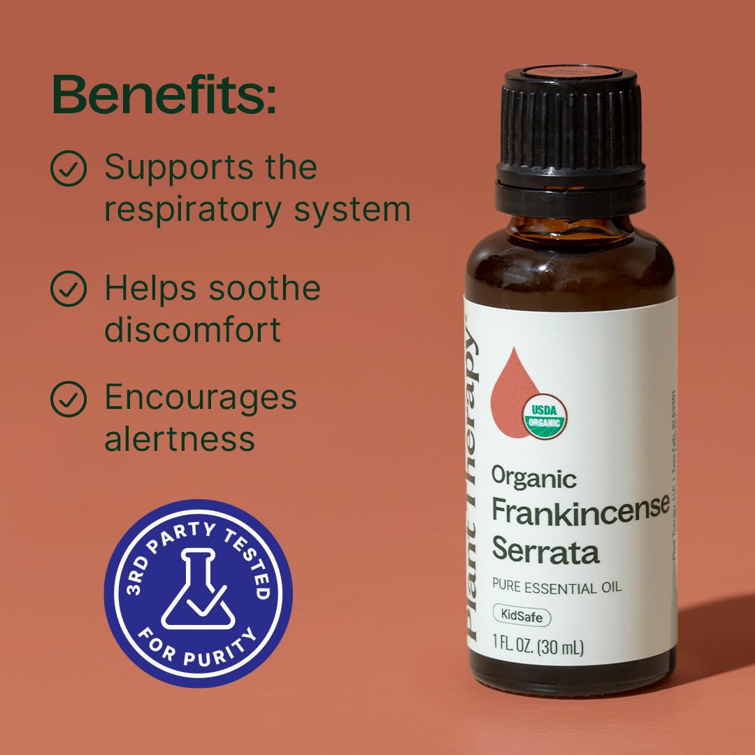Plant Therapy Organic Frankincense Serrata Essential Oil, 100 mL (3.3 oz), USDA Certified Organic, 100% Pure and Undiluted, Great for Aromatherapy and DIY Skin Care