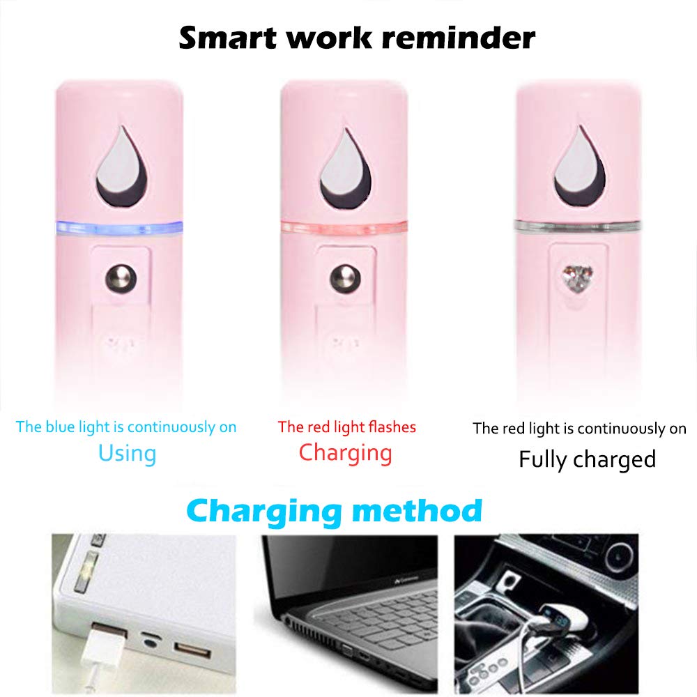 Nano Facial Steamer Mist Spray Eyelash Extensions Cleaning Pores Water SPA Moisturizing Hydrating Face Sprayer USB Rechargeable Mini Beauty Device (Pink)