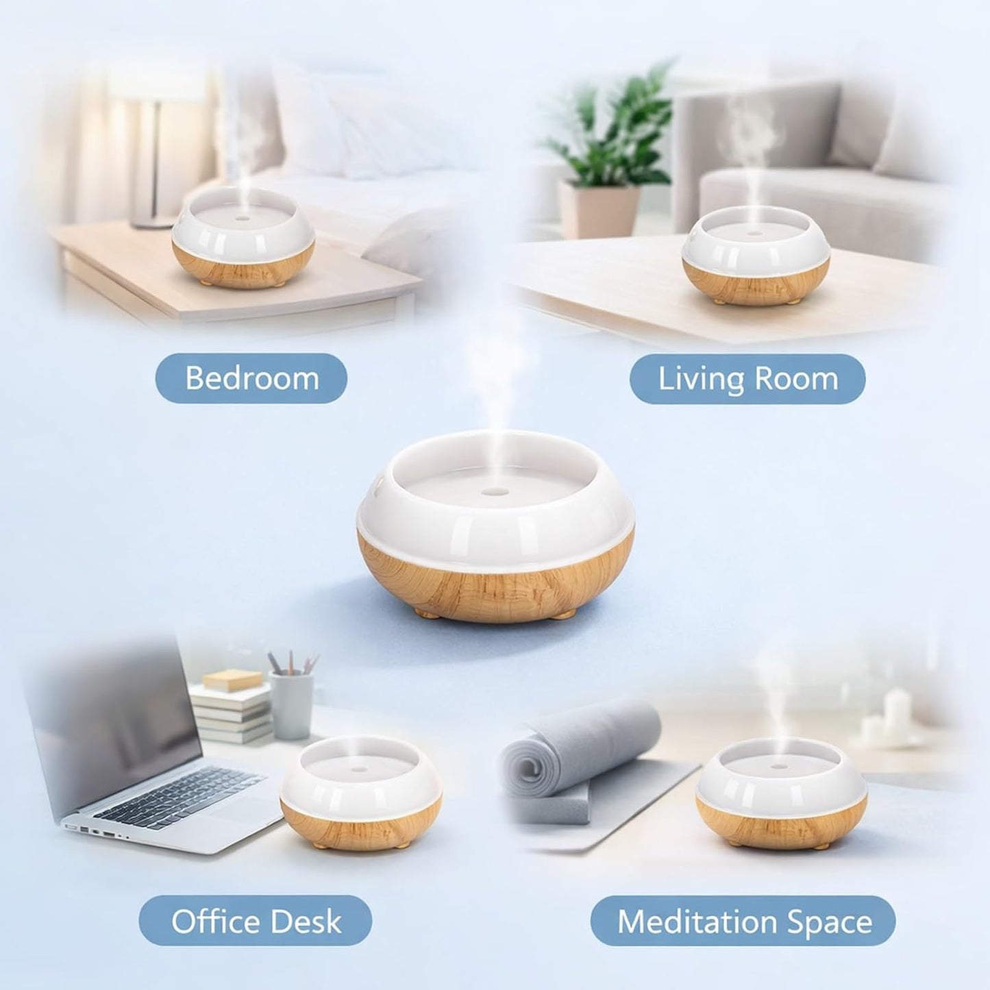 150ml Wood Grain Aromatherapy Diffuser, USB Essential Oil Diffuser, Cool Mist Humidifier with Night Light - Ultra Quiet Operation, Auto Shut - Off, Ideal for Bedroom and Office