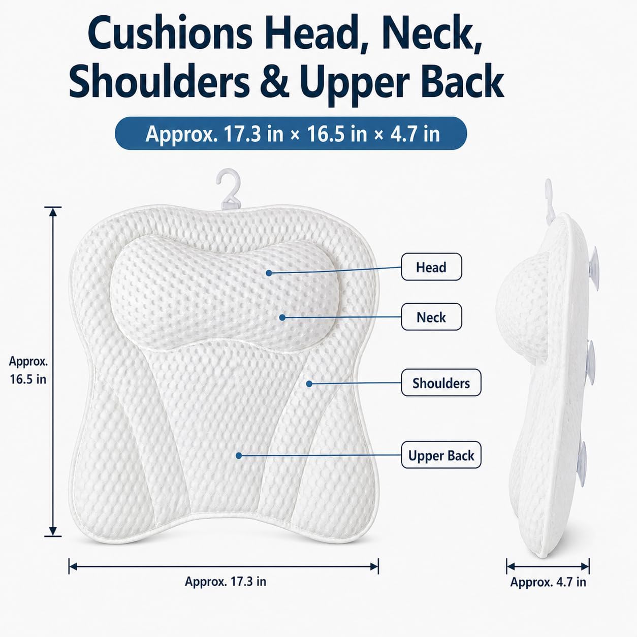 Bath Pillow Bathtub Pillow, Bath Tub Pillows for Head and Neck, Bath Tub Pillow Headrest with Soft Air Mesh Fabric & Strong Suction Cups, Relaxing Bath and Spa Accessories(White)