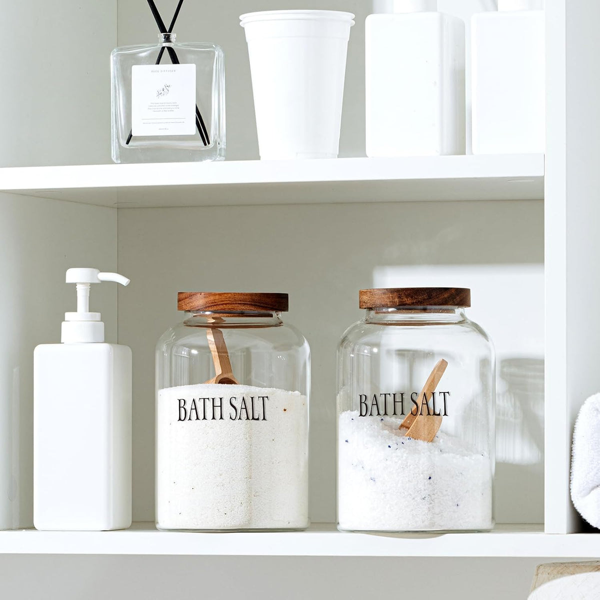 SiliFine 2 Sets 74 oz Glass Bath Salts Jar with Wooden Scoop and Lid
