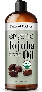 Natural Riches Organic Jojoba Oil, Pure (16 oz) | Moisturizing Oil for Face, Hair, Skin & Nails Cold Pressed Hexane Free Base Carrier oil.