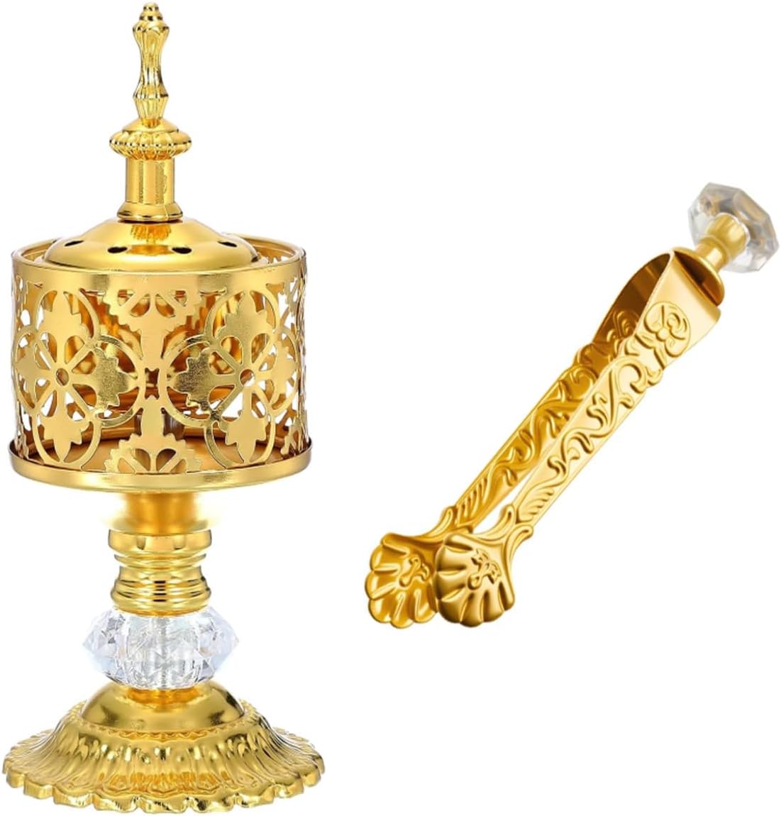 Gold Incense Burner with Tongs - Versatile Bakhoor Resin Thurible for Home, Yoga, Church & Spiritual Use