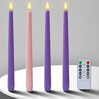 Homemory Battery-Operated LED Flickering Advent Candles, Set of 4 with Remote Timer - For Christmas Wreath