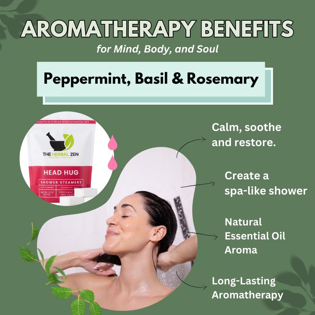 Head Hug Shower Steamers Aromatherapy for Relief - USA Made Mothers Day Gift for Mom - Peppermint & Rosemary Shower Bomb Tablets – Soothing Natural Essential Oils (10 Pack)