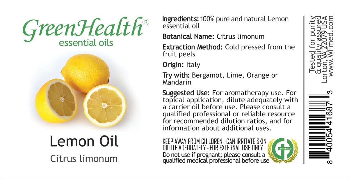32 oz Lemon Essential Oil (100% Pure & Uncut), Aluminum Bottle - GreenHealth