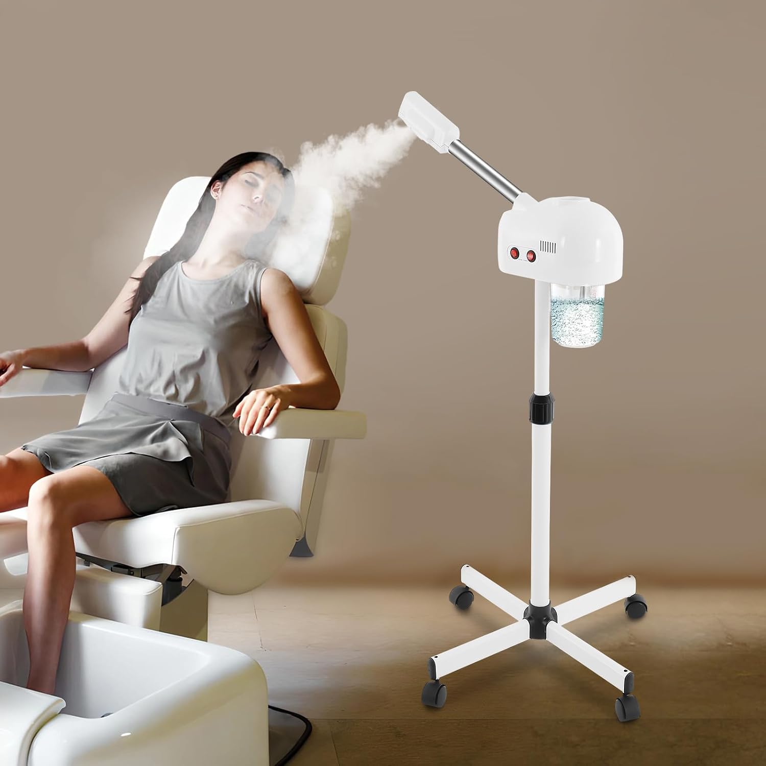 Professional Facial Steamer,Adjustable Height Floor Standing Face Steamer with 360° Rotatable Nozzle,800W Hot Mist Spray Deep Pore Cleaning,750ml Tank for Home Spa Beauty Salon Barber Shop