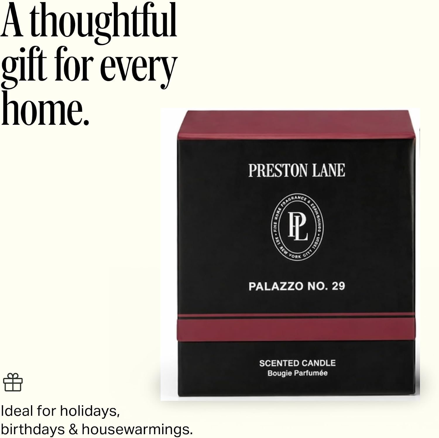 Preston Lane Luxury 2-Wick Scented Candle, Palazzo No. 29, 7.5 oz Hand-Poured in USA | Long Burn Time (20–30 Hrs), Vegan Soy Wax Blend, Decorative Glass Vessel, Fine Italian Fragrance