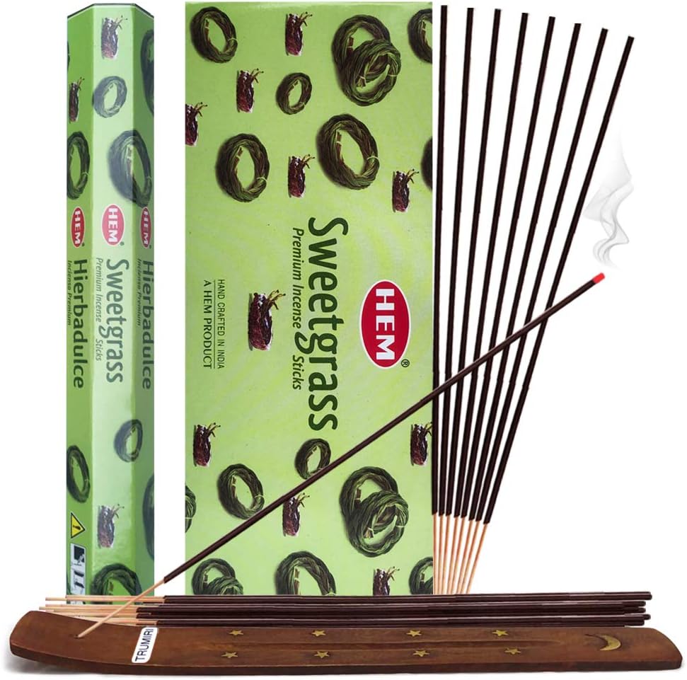 Sweetgrass Incense Sticks and Incense Stick Holder Bundle Sweet Grass Insence Insense Hem Incense Sticks