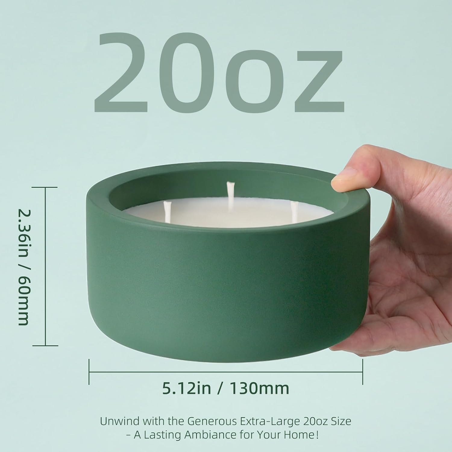 Viyffo 20oz Large Scented Candle - Lemongrass & Bergamot, 3 Wick Home Scented Candle for Women and Men, Non Toxic Soy Candle, Green Ceramic Jar, Luxury Home Fragrance, Spring Décor & Birthday Gift