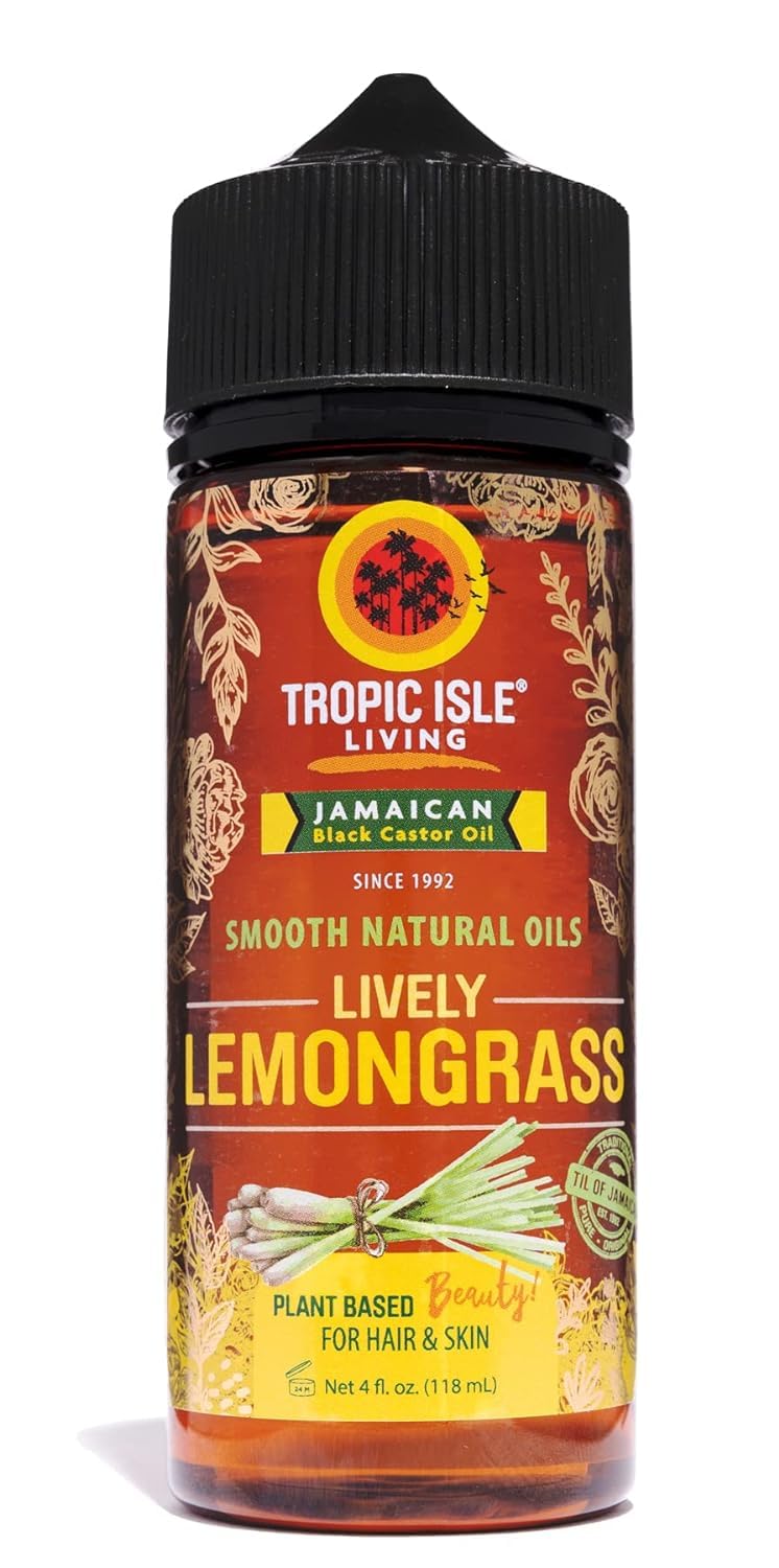 Tropic Isle Living Smooth Natural Oils, Lemongrass Essential Oil with Jamaican Black Castor Oil Blend for Natural Skin & Hair Care Treatment, Refreshing Fragrance