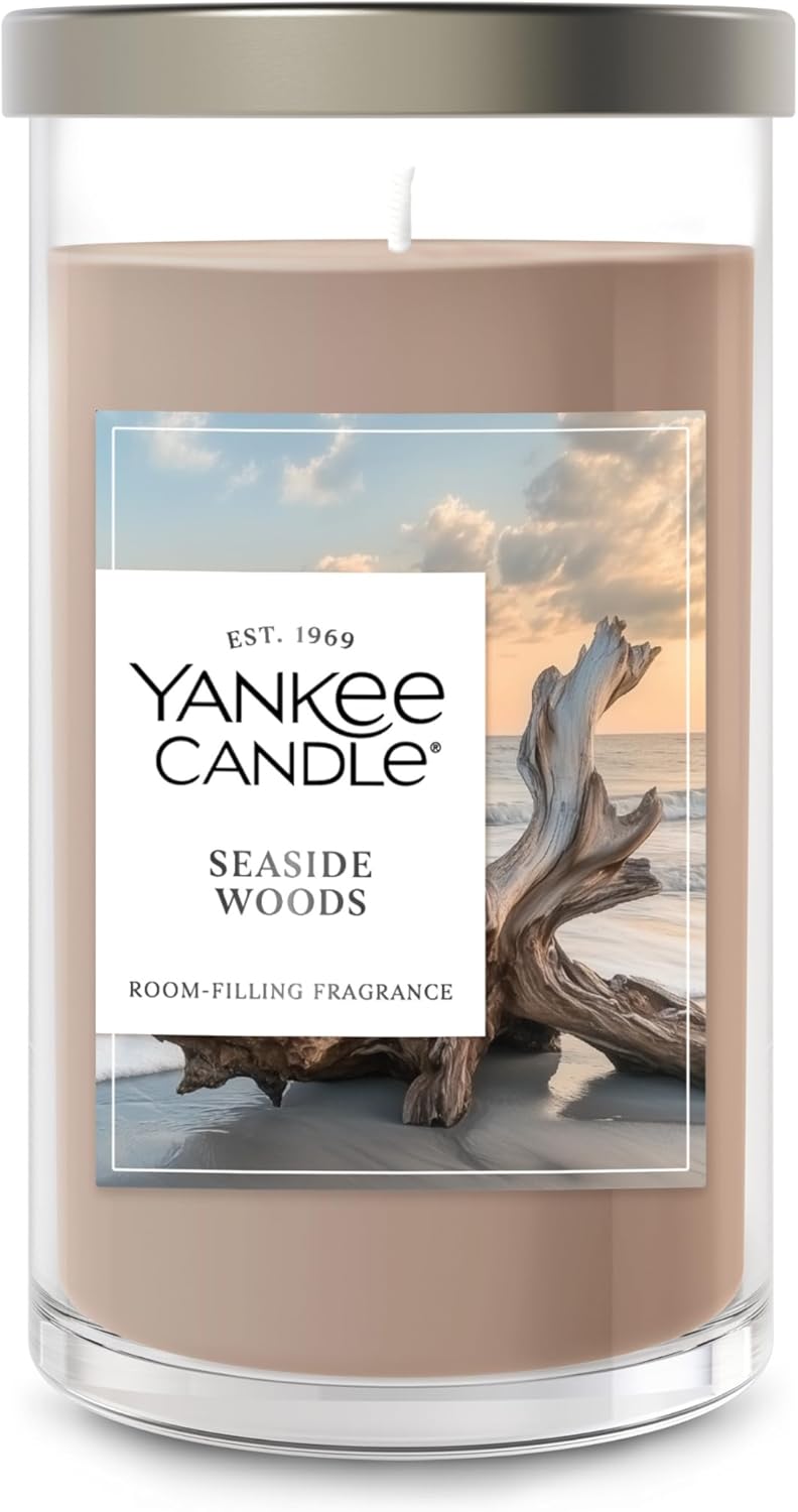 Yankee Candle Medium Pillar Scented Candle with up to 115 Hour Burn Time, Premium Plant Wax Blend for Consistent Burn, 14.25 oz Pillar Candle with Room Filling Fragrance, Seaside Woods