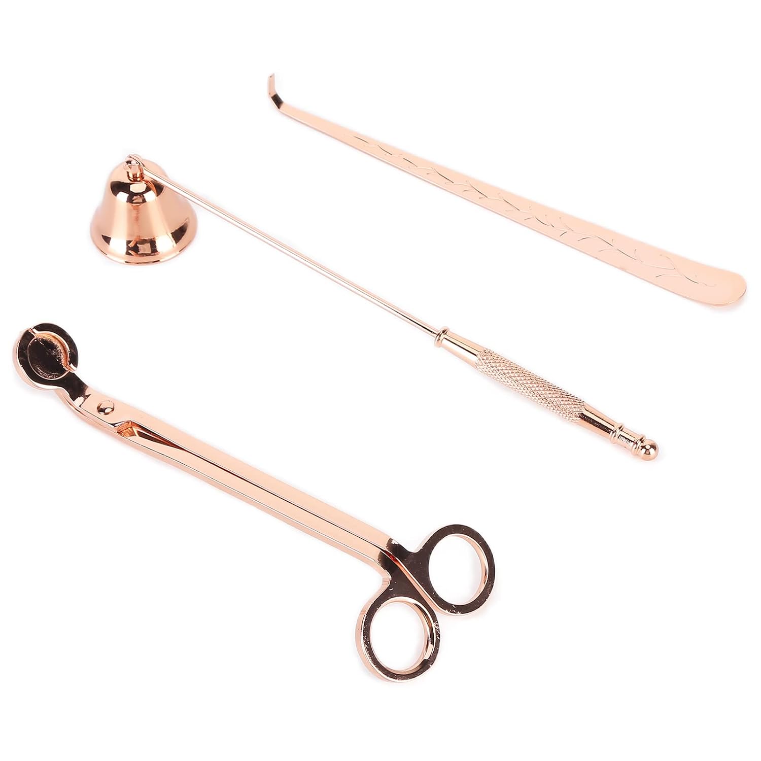 Akozon 3PCS Candle Accessory Set Candle Wick Trimmer Cutter Snuffer Extinguisher Wick Dipper, Multifunctional Accessory for Home Use (Rose Gold)
