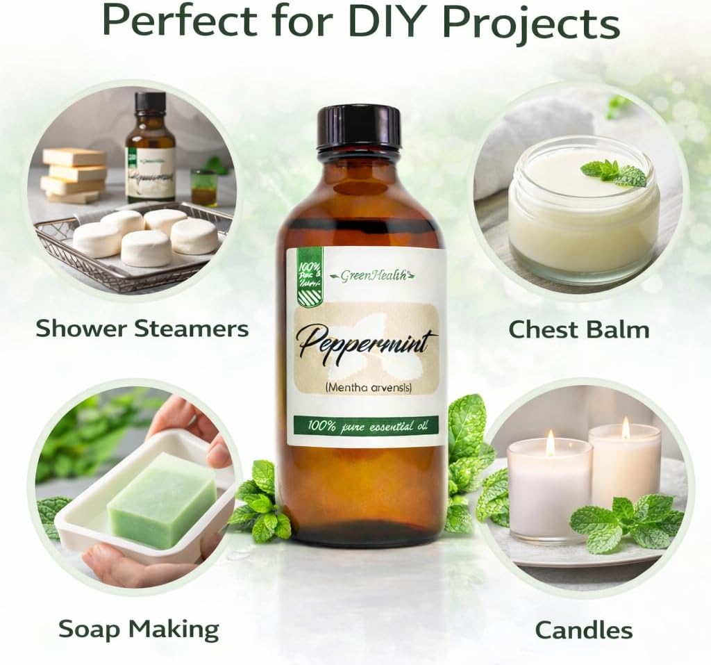 Peppermint Essential Oil - 4 fl oz - 100% Pure Essential Oil - GreenHealth