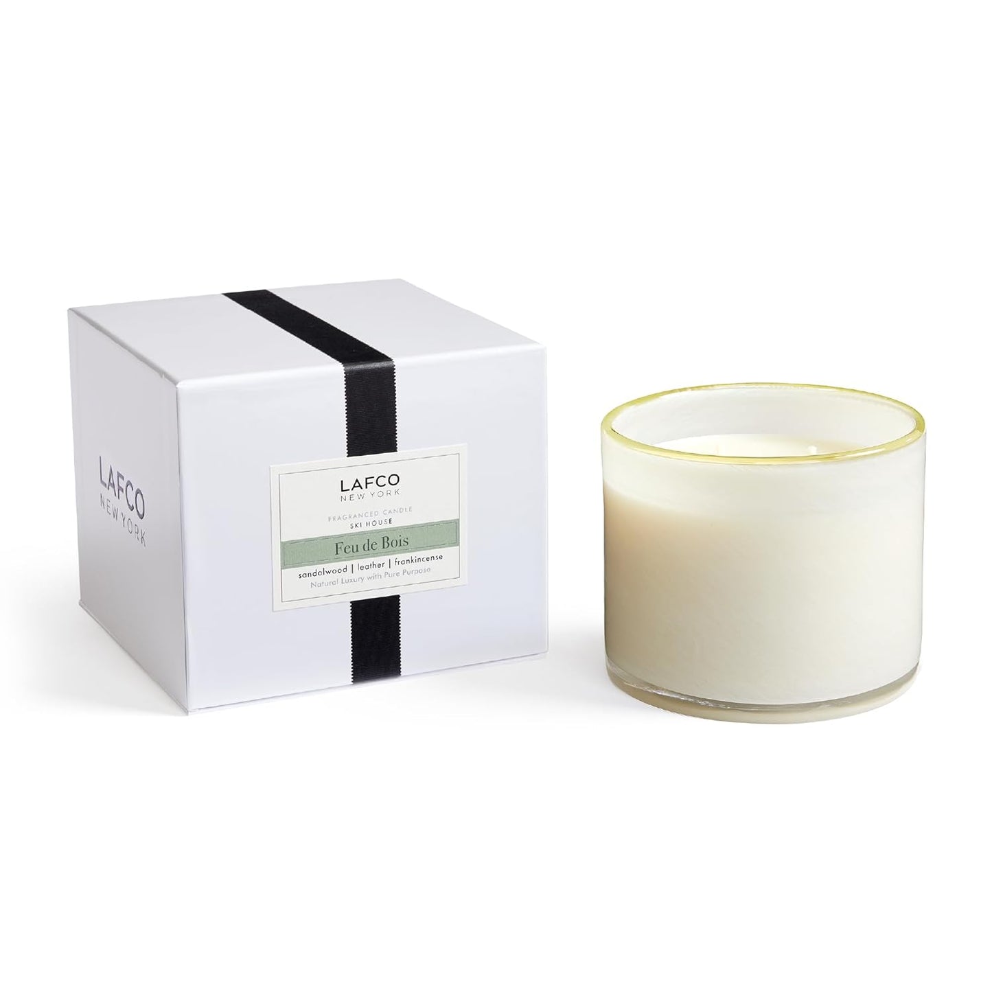 LAFCO New York 3-Wick Candle, Feu de Bois - 30 oz - 120-Hour Burn Time - Reusable, Hand Blown Glass Vessel - Made in the USA