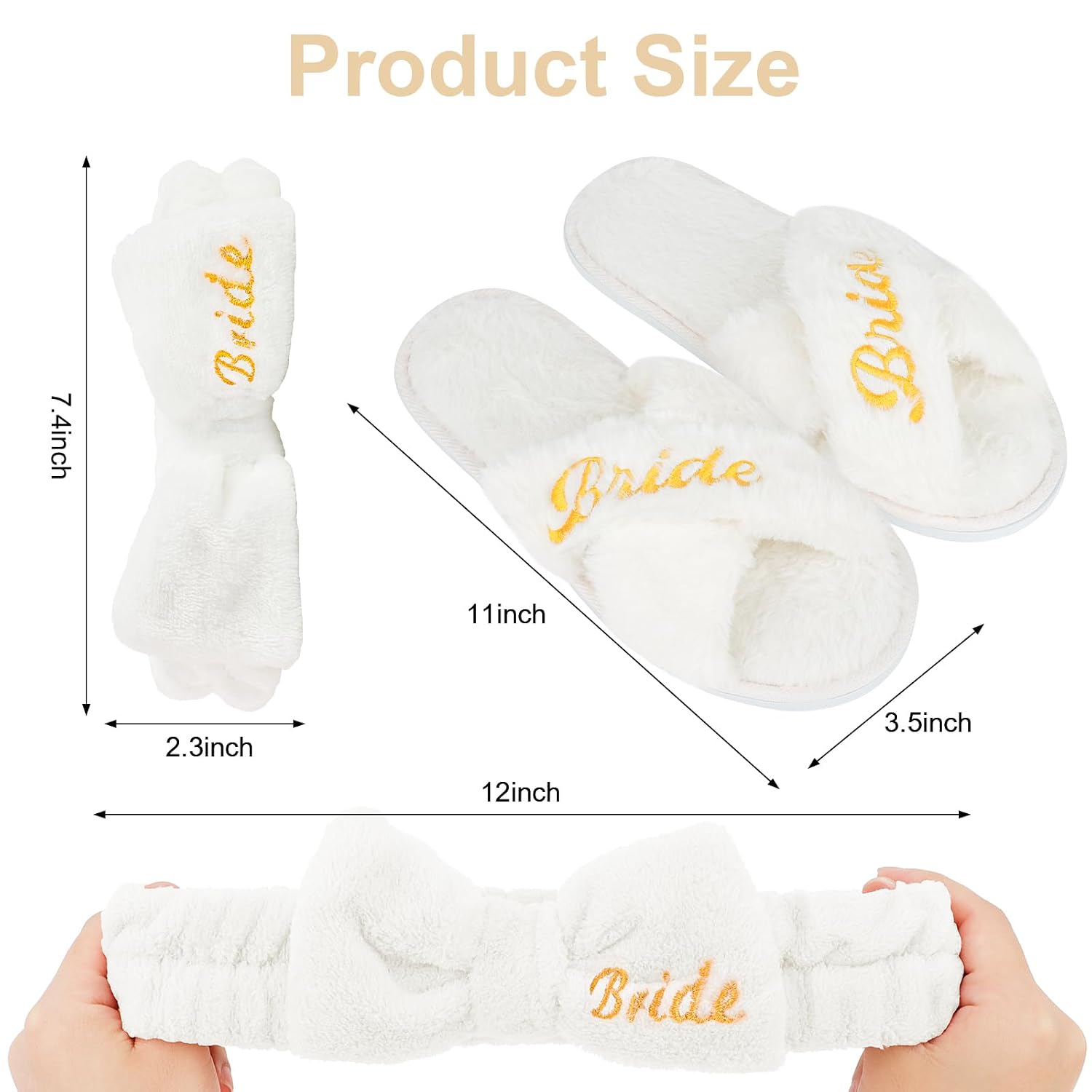 CIEHER Bride Spa Headband & Bride Slippers Set, Bride to Be Slippers Bride Gifts for Bachelorette Party Favors Bridal Shower Decorations Bride Aaccessories for Wedding Day