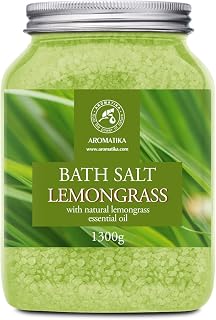 Bath Salts w/Natural Essential Lemongrass Oil 46 Oz (1300g) - Sea Salt Bath for Good Sleep - Bathing - Body Care - Wellness - Beauty - Relaxation - Aromatherapy - Spa - Bath Supplement