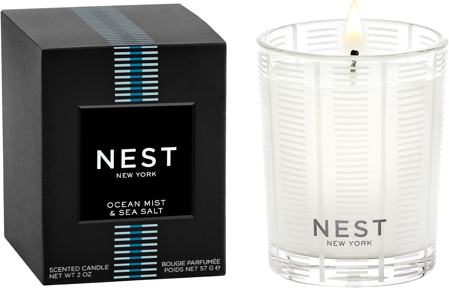 NEST New York Scented Votive Candle, Ocean Mist & Sea Salt - 2 oz - Up to 28-Hour Burn Time - Reusable Glass Vessel