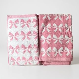 Luxury Bow Hand Towels – Set of 2 - Ultra-Absorbent & Quick-Dry Cotton Towels for Bathroom, Spa & Hotel Quality Comfort (Pink Bows, Hand Towel)
