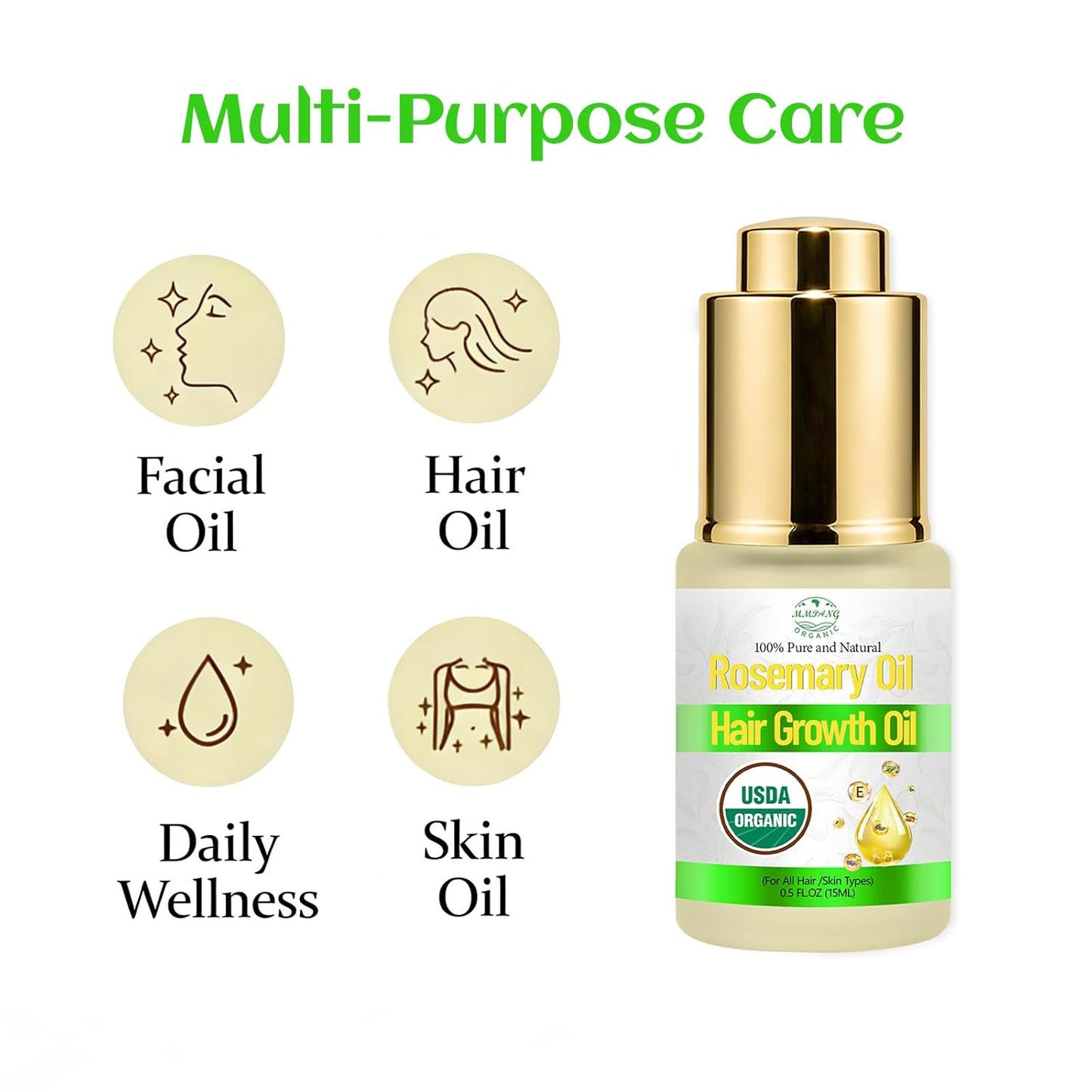 Rosemary Oil for Hair Growth with Castor, USDA Certified Organic Rose Mary Oils Cold Pressed Blend Oil for Thicker Eyebrow, Repair Damaged Hair-0.5 FL OZ