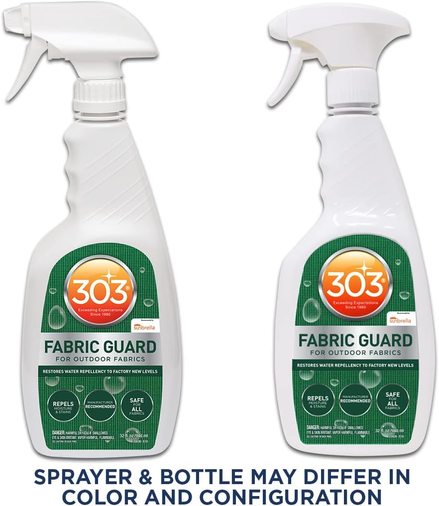 303 Products Fabric Guard, Water Repellent Spray for Outdoor Fabrics – Protects Upholstery, Cushions & Canvas, Stain Protection, Sunbrella Recommended, 32 oz