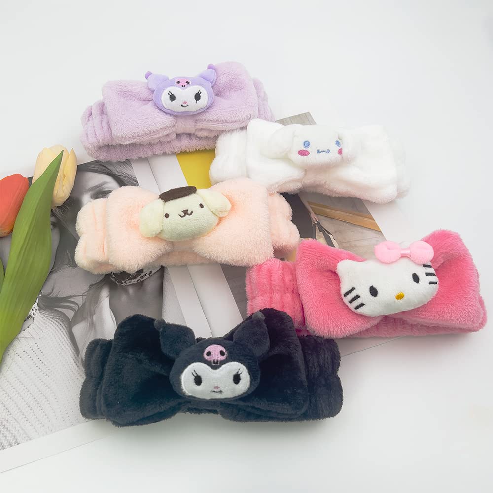 Kawaii Cartoon Headband, Cute Anime Spa Hairband, Microfiber Coral Skincare Shower Fluffy Towel Headbands for Girls Women Facial Washing, Makeup, Party