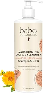 Babo Botanicals Moisturizing Oat & Calendula 2-in-1 Shampoo & Wash – Gentle Cleansing for Dry or Sensitive Skin – Safe for Baby, Toddler, Kids & Family – Lightly Scented – Vegan