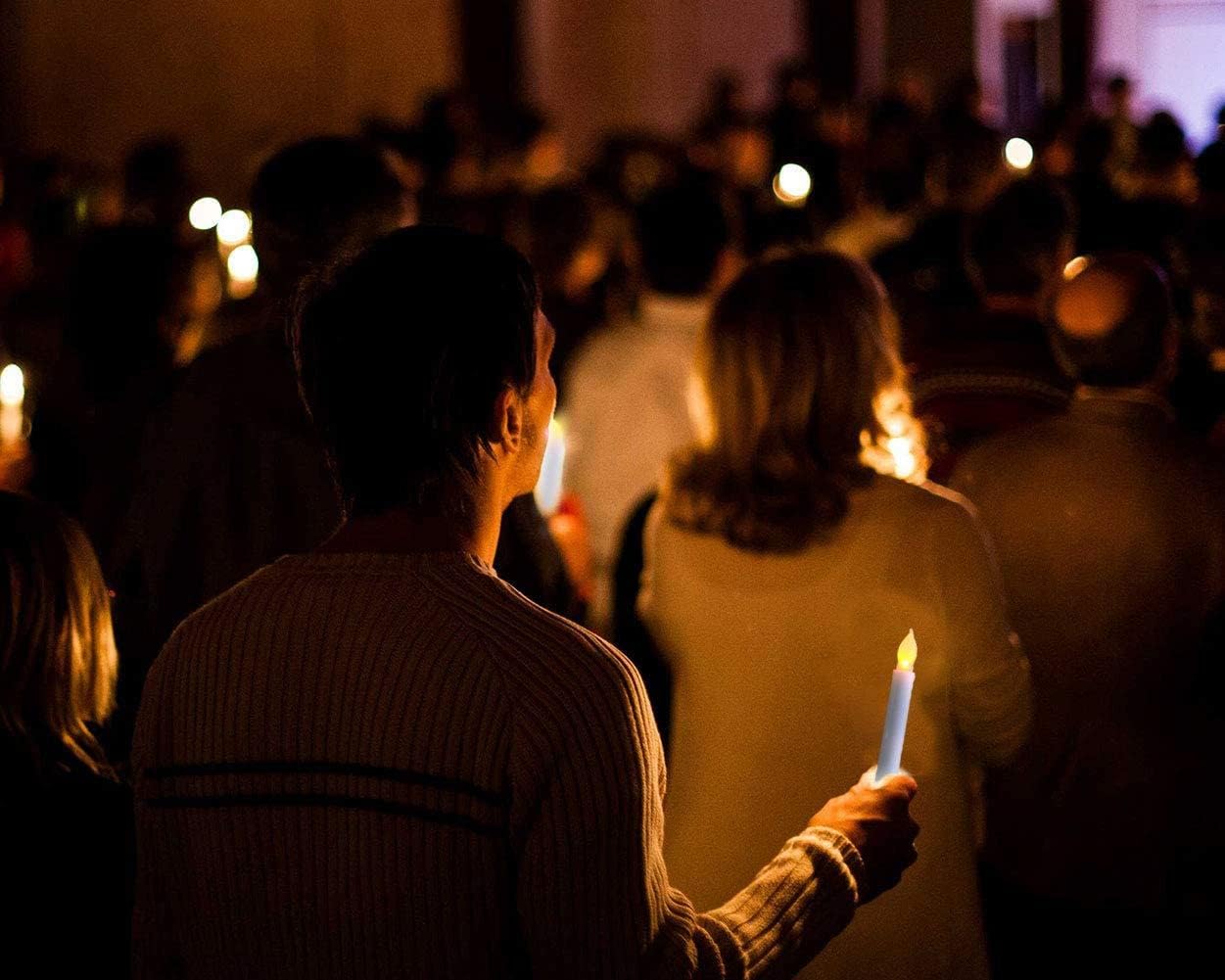 Set of 24 Flamelesss LED Taper Candles with Warm Yellow Flickering Flame Light, Battery Operated Floating Candles, Handheld Electric candlesticks for Fireplace Church Party Christmas
