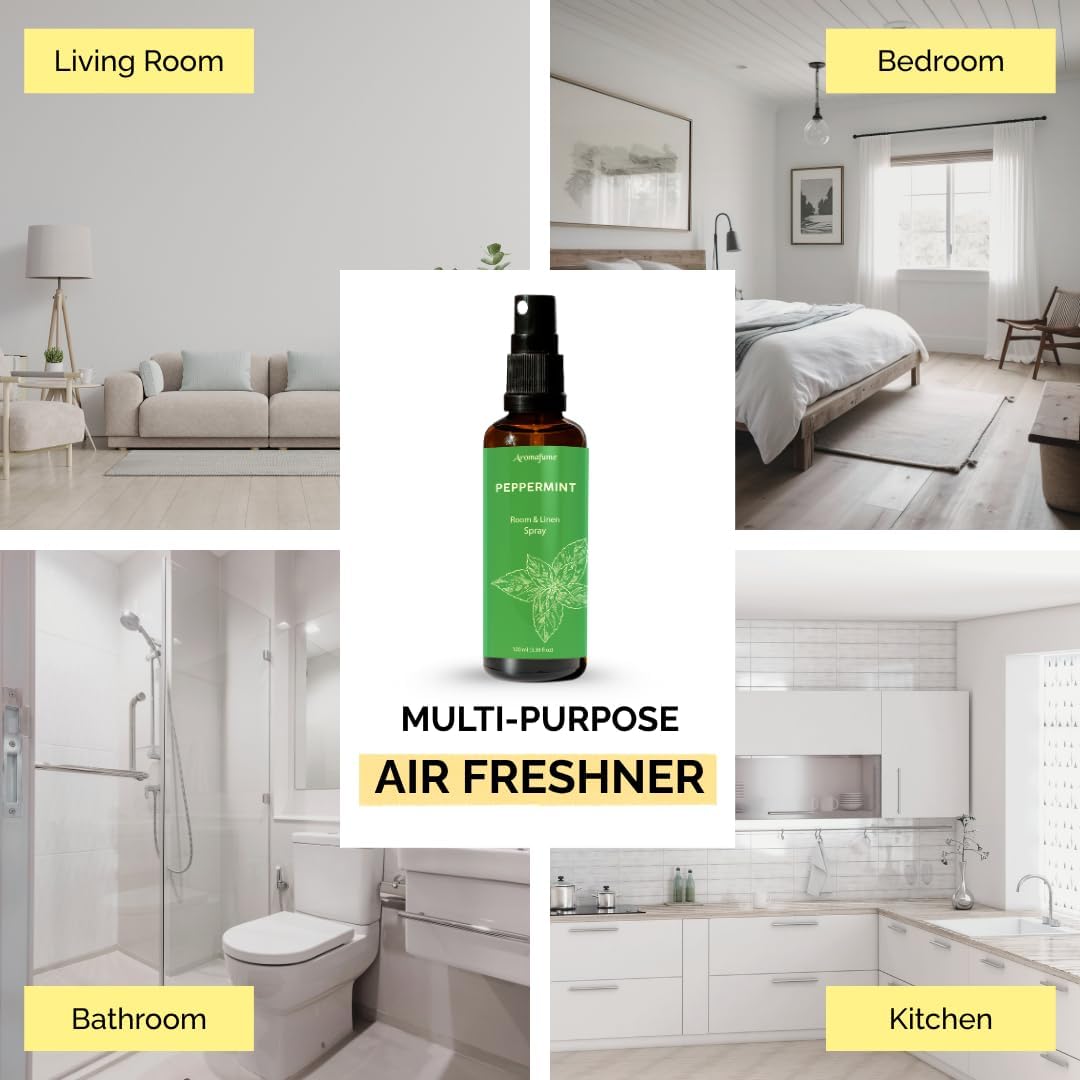 Peppermint Room, Linen & Pillow Spray by Aromafume | 100ml/3.38 fl oz | with Pure Peppermint Essential Oil | Aromatherapy Spray for Relaxation, Sleep & Stress Relief | Mist for Bedding, Fabrics