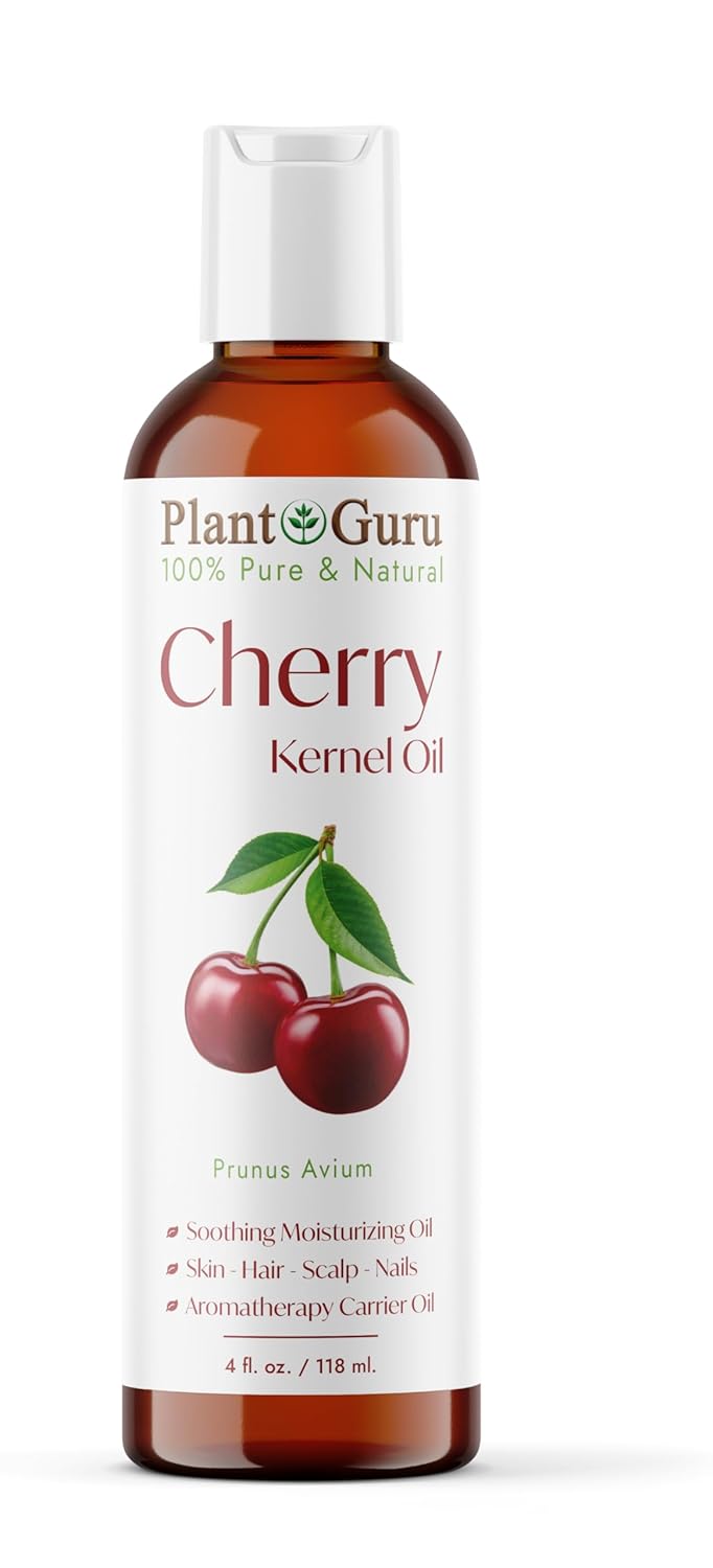 Plant Guru Cherry Kernel Oil 4 fl. oz. Cold Pressed 100% Pure & Natural Carrier – Skin, Face, Body & Hair Growth Moisturizer. Great for DIY Creams, Lotions, and Lip Balms.