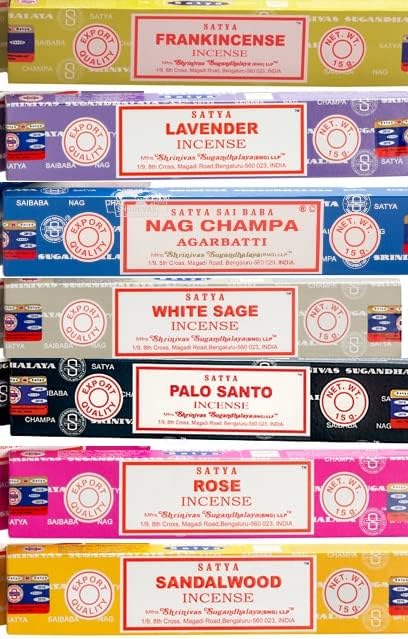 Incense Sticks Variety Pack with Wooden Holder | Nag Champa, Rose, Lavender, White Sage, Frankincense, Palo Santo & Sandalwood | Hand-Rolled Masala Incense