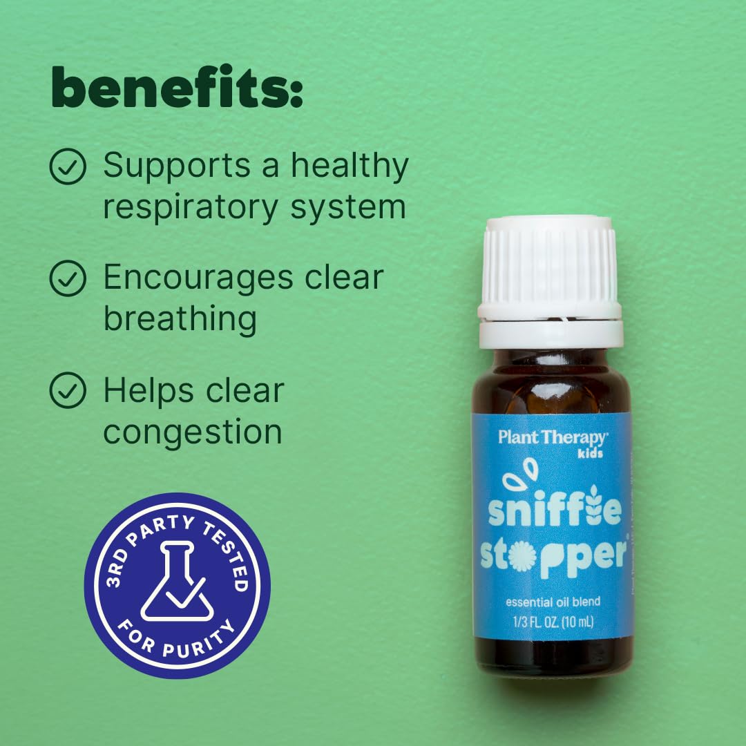 Plant Therapy Kids Sniffle Stopper Essential Oil Blend, 10 mL (1/3 oz), Respiratory Support Essential Oil Blend, Helps Clear Congestion, 100% Pure, Undiluted