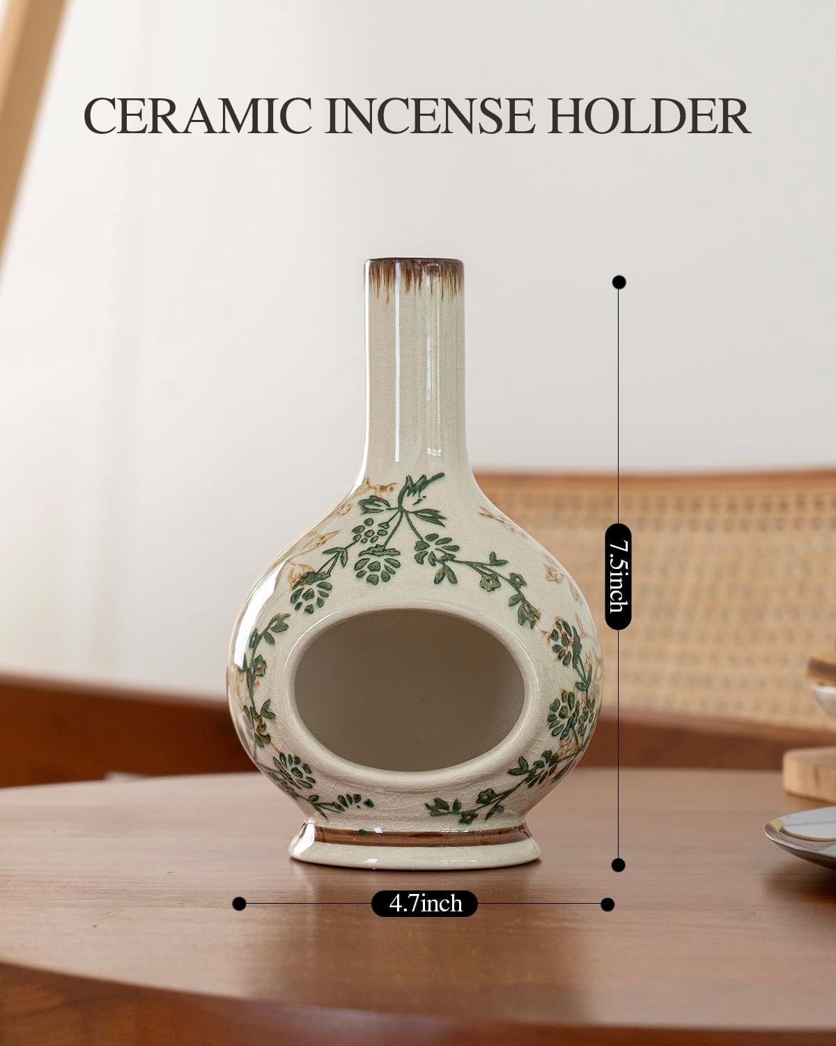 Handmade Ceramic Incense Holder，Stick & Backflow - Sage Holder for Burning ，Meditation Accessories，Easily Grab All Incense Ash (Green and Beige)