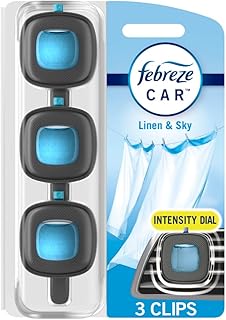 Febreze Car Air Freshener, Odor-Fighting Automotive Vent Clip, Linen & Sky Scent, 3 Count