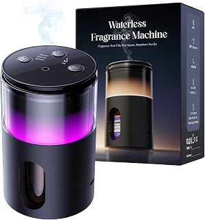 Battery Operated Waterless Diffuser – Portable Scent Machine for Car, Office & Bedroom, Ultrasonic Aroma Mist with 9 Color LED Light, Mini Essential Oil Diffuser Purple Black