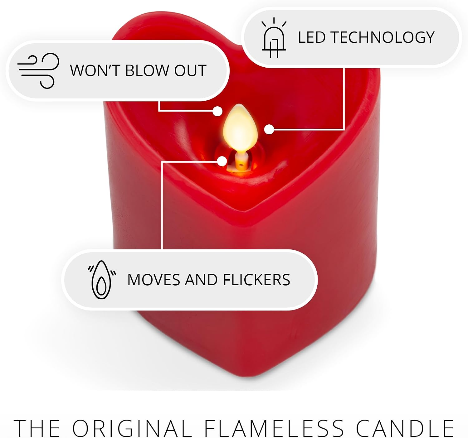 Luminara True Red Heart Shaped Pillar Candle - Flickering Real-Flame Technology - Remote Ready - Romantic Valentine's Collection - 3.5" x4.5"