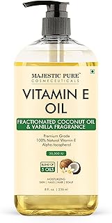 Majestic Pure Oil - 100% Pure and Natural- Cold Pressed & Hexane Free Natural Hair Growth Oil for Eyelashes, Eyebrows, Skin, Body, Face, Nails & Scalp - Coconut & Vanilla Formula Vitamin E Oil 8 Fl Oz