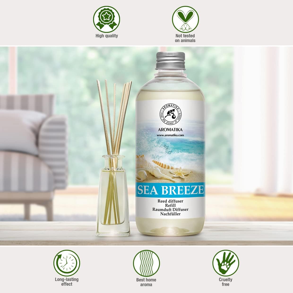 Reed Diffuser Refill Sea Breeze 17 Fl Oz - Room Diffuser Refill - Home Fragrance - Fresh Fragrance - Sea Breeze Diffuser - Scented Diffuser with Fresh Scent - Room Freshener - Long Lasting Fragrance