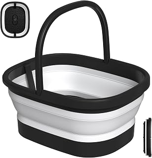 Nekteck Foot Soaking Tub Collapsible Bucket for Foot Bath Soak Tub, Feet Basin Soaker with 138 Acupressure Nodes and Pumice Stone for Feet Health Foot Spa, Gifts for Men Women Dad Mom, Black