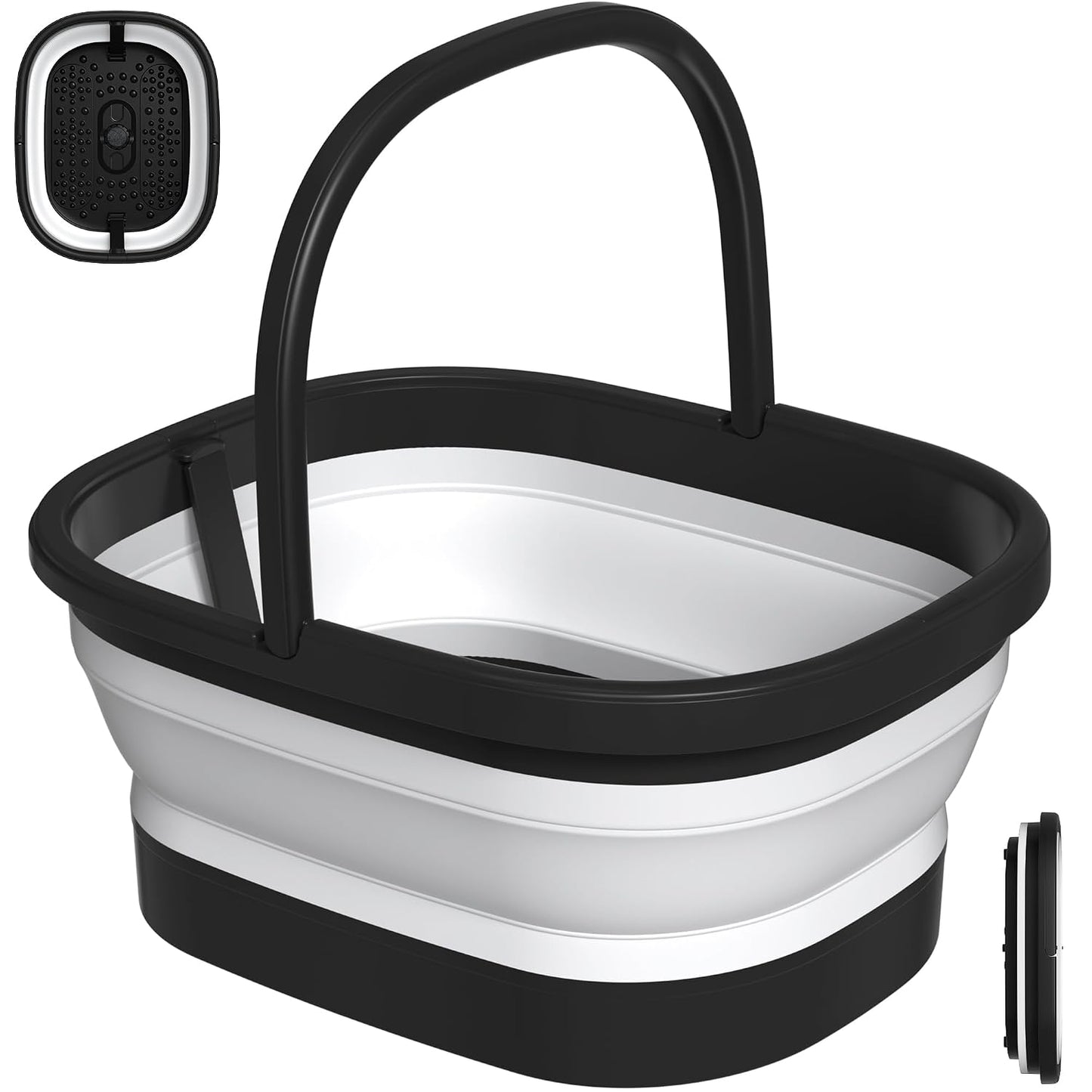 Nekteck Foot Soaking Tub Collapsible Bucket for Foot Bath Soak Tub, Feet Basin Soaker with 138 Acupressure Nodes and Pumice Stone for Feet Health Foot Spa, Gifts for Men Women Dad Mom, Black