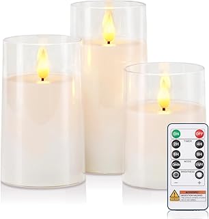 Raycare Flameless Candles Battery Operated with Remote Timer, Acrylic Flickering LED Pillar Candle for Christmas, Wedding, Home Decor, Gift for Family and Friend, White, Set of3