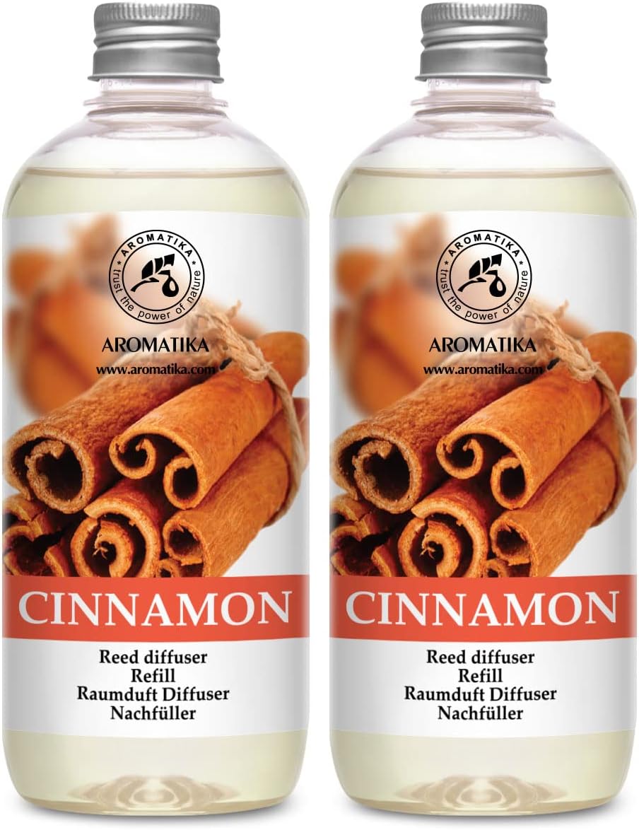 Cinnamon Reed Diffuser Refill with Natural Essential Cinnamon Oil - 2 x 17oz - Fresh & Long Lasting Fragrance - Best for Aromatherapy - Home - Office - Fitness Club - Restaurant - Boutique