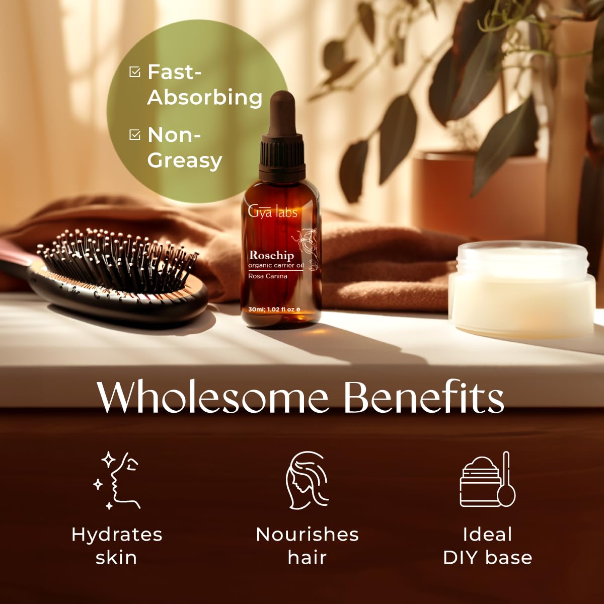 Gya Labs Rosehip Oil - 1 Fl Oz - Carrier Oil for Hair, Skin, Face, Scalp & Body Massage