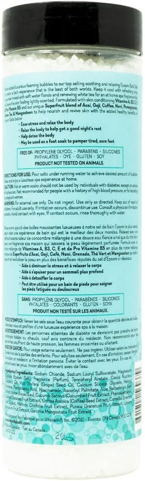Vitabath Cucumber & White Tea Foaming Bath Salts Relaxing Bubble Aromatherapy Skincare - Muscle & Body Ache Soothing & Skin Nourishing Foamy Soak for Women & Men – 27 oz
