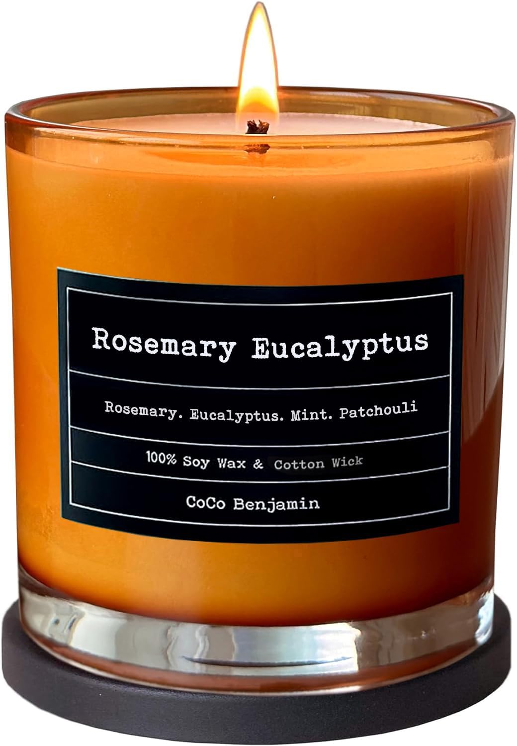 100% Natural Soy Wax Candle by CoCo Benjamin - Highly Scented & Hand-Poured Luxury Candle (Rosemary Eucalyptus) - Clean Burning Cotton Wick