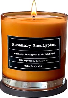 100% Natural Soy Wax Candle by CoCo Benjamin - Highly Scented & Hand-Poured Luxury Candle (Rosemary Eucalyptus) - Clean Burning Cotton Wick