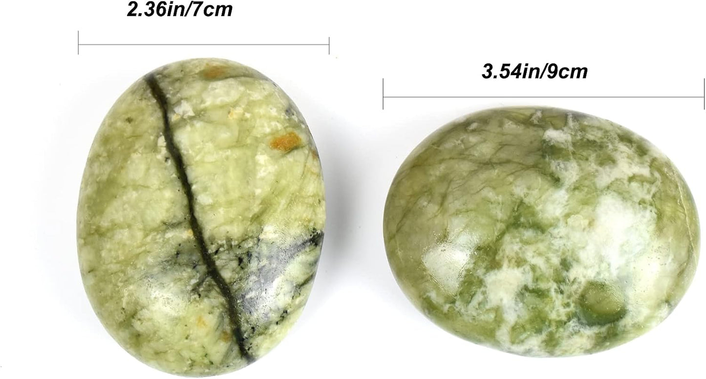 2Pcs Hot Massage Stones Set Natural Green Jade Heated Warmer Stone for Spa Massage (2.76 x3.54 in(7x9cm))