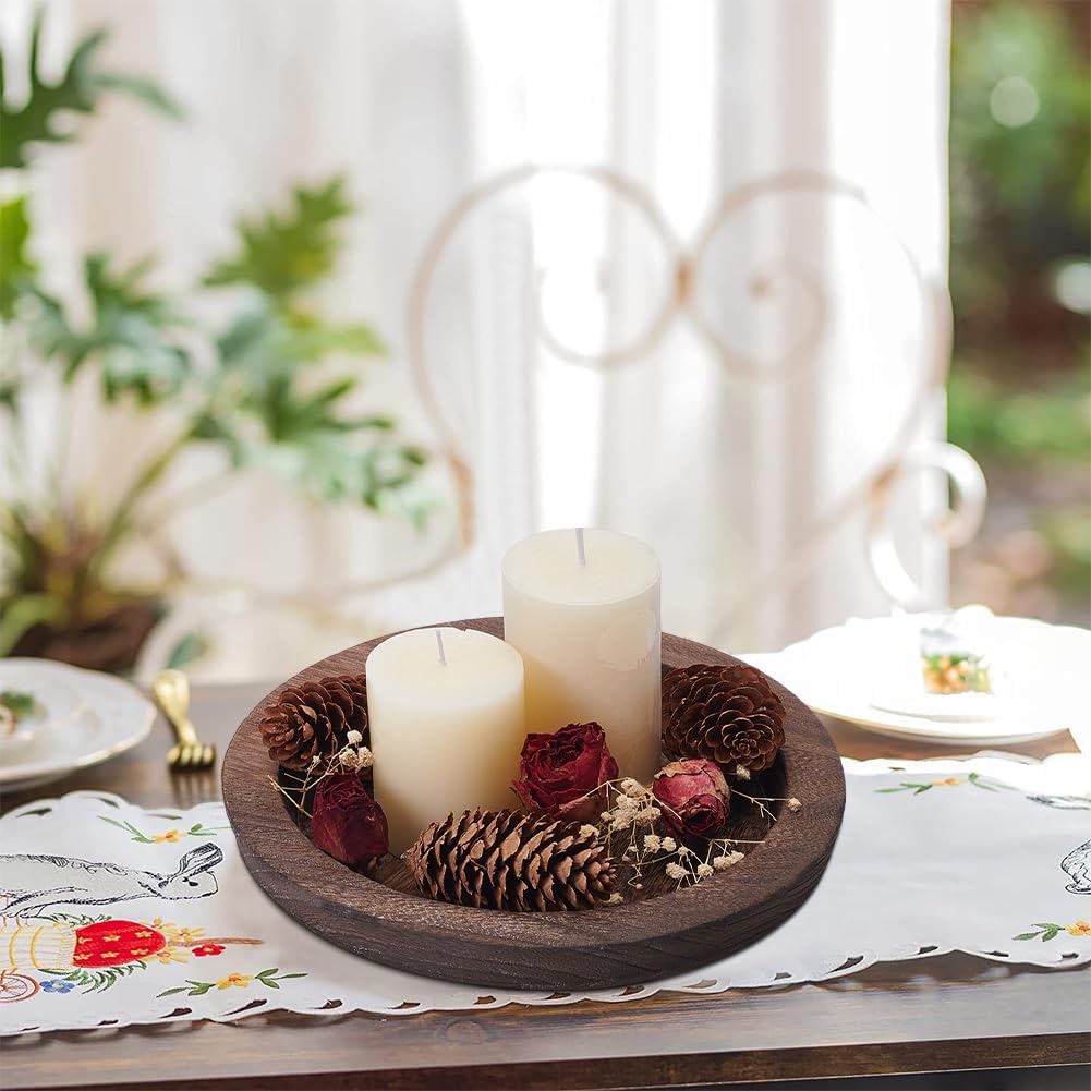 WADORN Wooden Decorative Tray Candle Holder, Round Wood Tray Home Decor for Farmhouse Kitchen Rustic Wooden Tray Candle Holder for Wedding Countertop Bathroom Coffee Christmas Table Decor, 8 Inch
