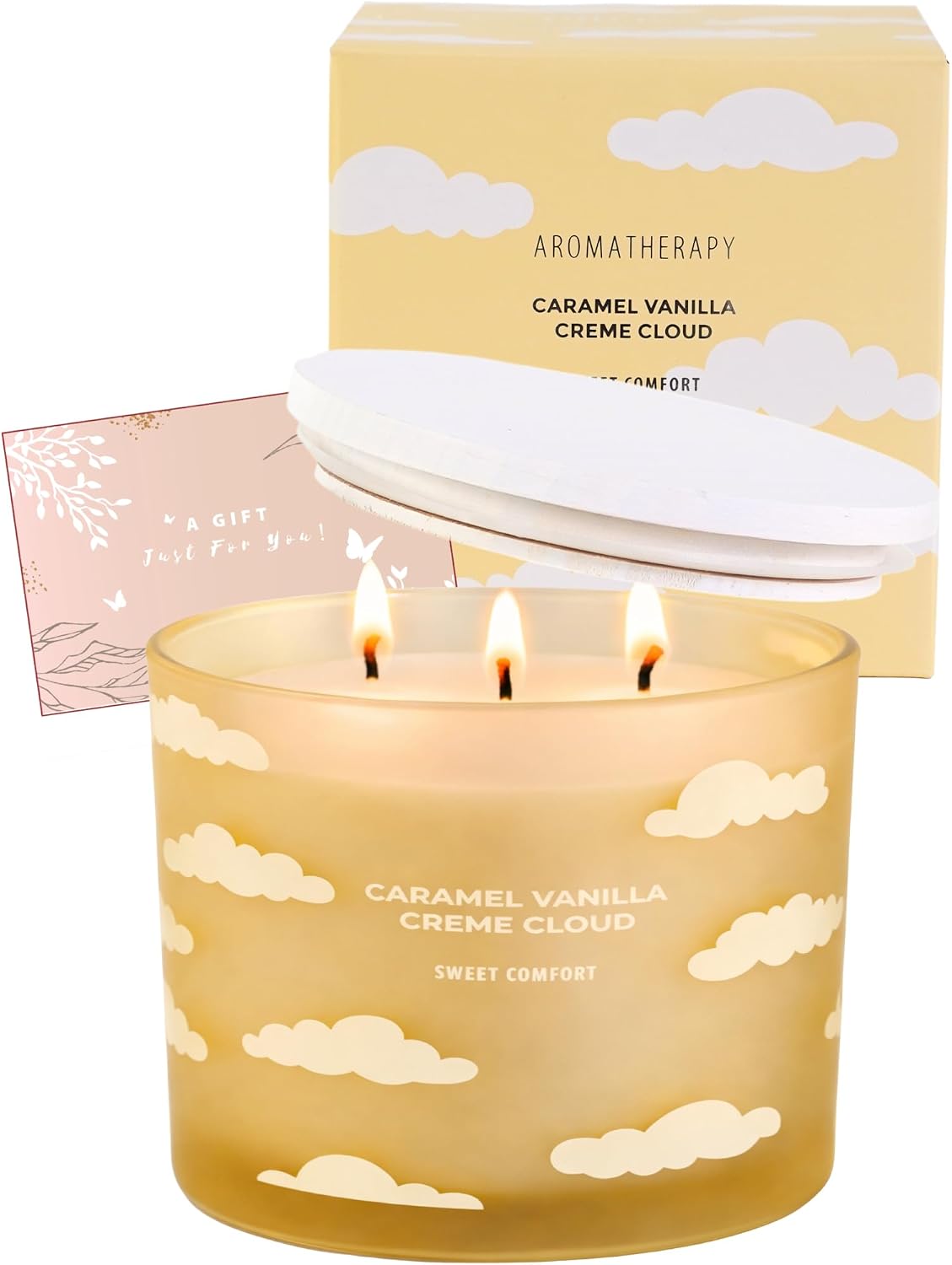 Caramel Vanilla Creme Scented Candle | Large 3 Wick Scented Soy Candle for Home | 14.5oz Warm Vanilla Caramel Candle | Creme Brulee Toffee Candles | Long Lasting Clean Burn | Gift for Women & Men
